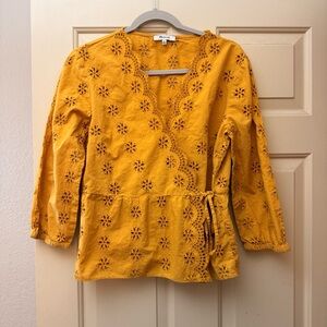 Madewell Mustard Yellow Eyelet Wrap Top
